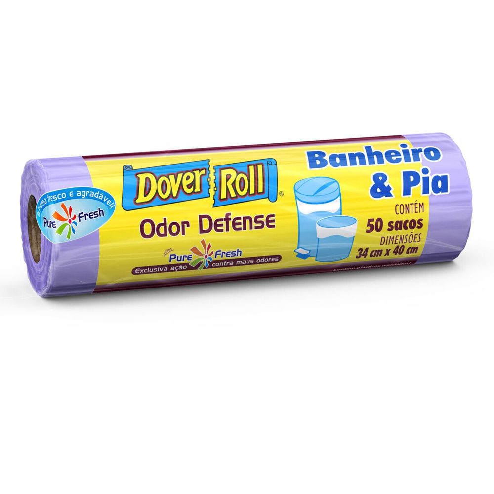 Encontraproduto.com.br - Saco Plástico Dover Roll para Lixo Pia e Banheiro Odor Defense 50Unidades