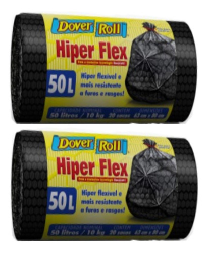 Sacos P/ Lixo Dover Roll Hiper Flex Resiste A Furo 50l C/2  
