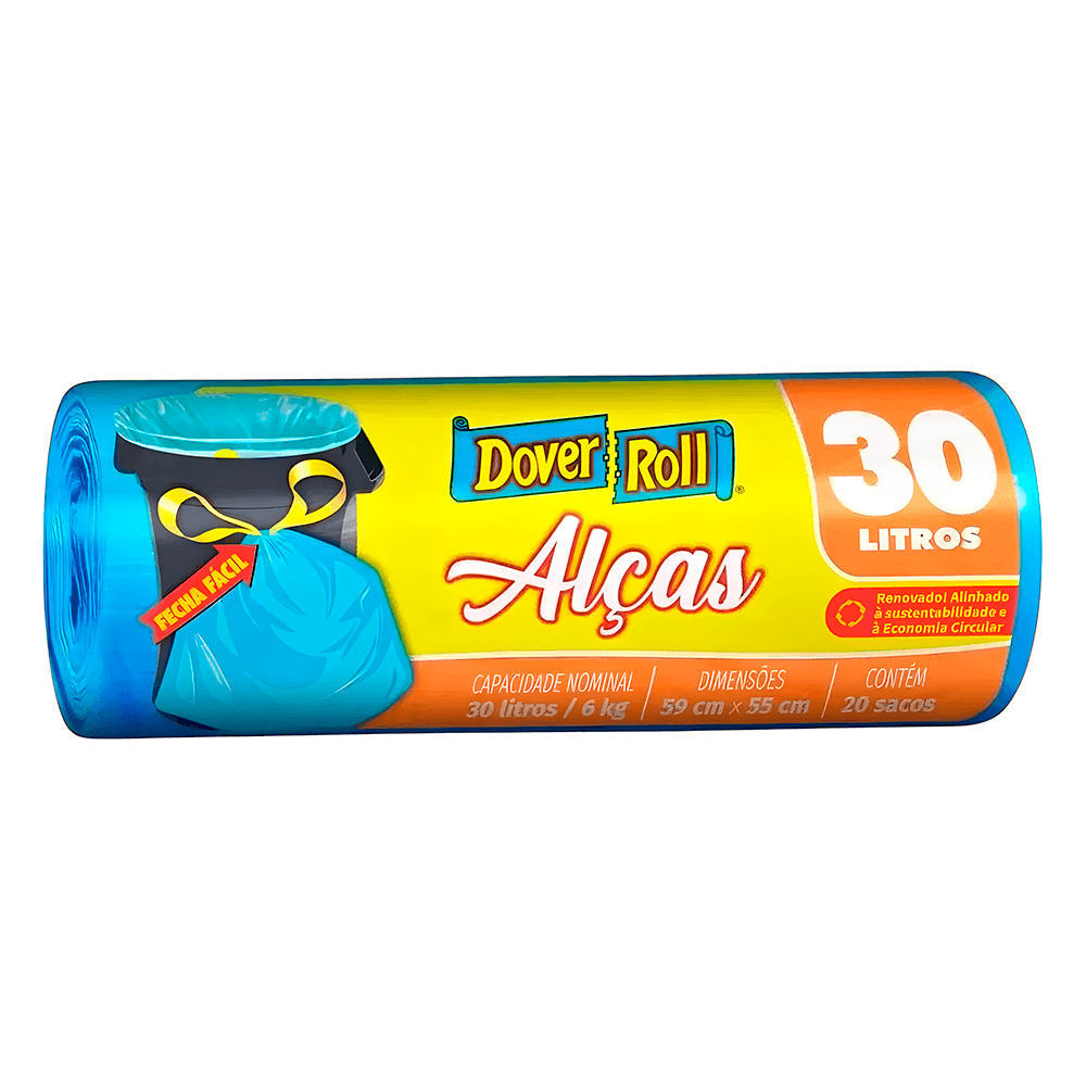 Encontraproduto.com.br - Saco Para Lixo Com Alças Dover Roll Super Forte Azul 30 L Com 20 Unidades