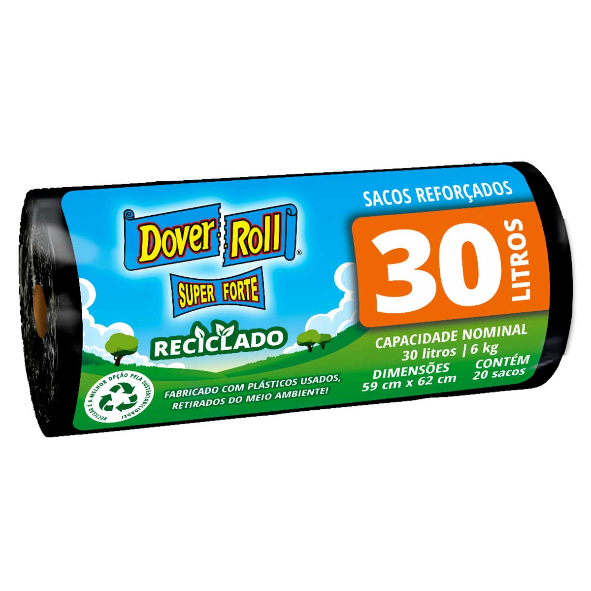 Encontraproduto.com.br - Saco p/ Lixo Dover Roll Reciclável Preto 30 Litros c/ 20 Unid