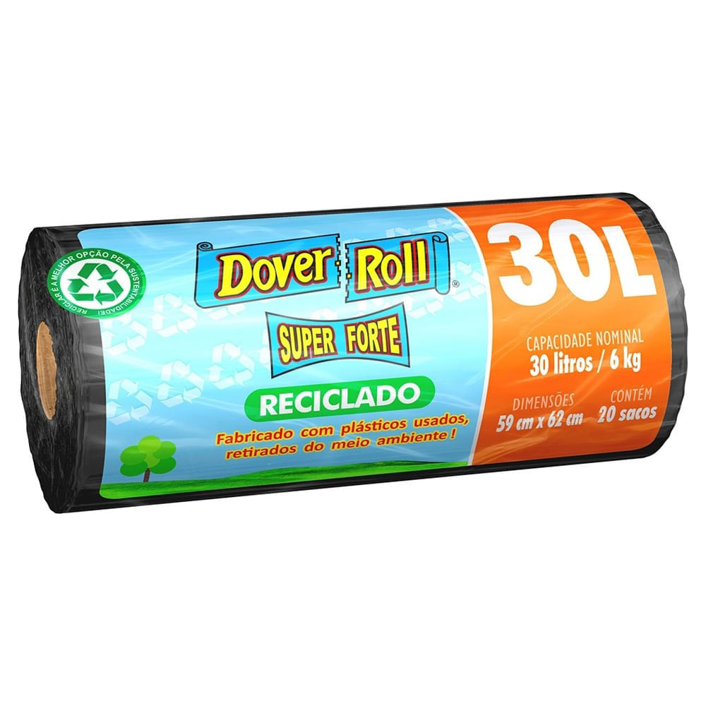 Encontraproduto.com.br - Saco p/ Lixo Dover Roll Reciclável Preto 30 Litros c/ 20 Unid