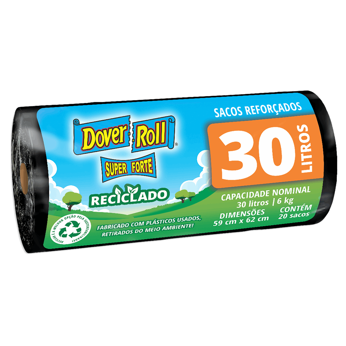 Encontraproduto.com.br - Saco p/ Lixo Dover Roll Reciclável Preto 30 Litros c/ 20 Unid