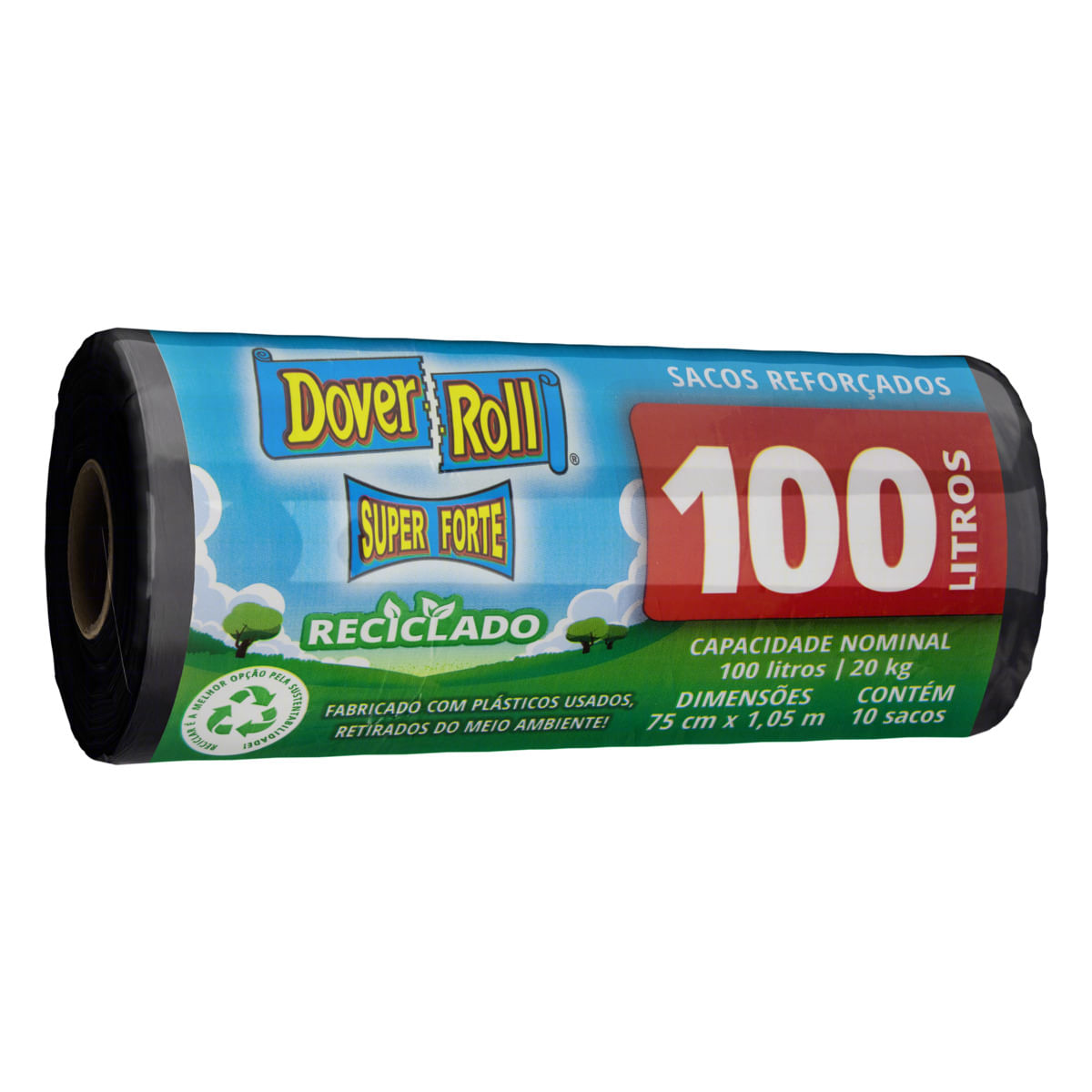 Encontraproduto.com.br - Saco Plástico Dover Roll para Lixo Reciclado Preto 100l 10Unidades