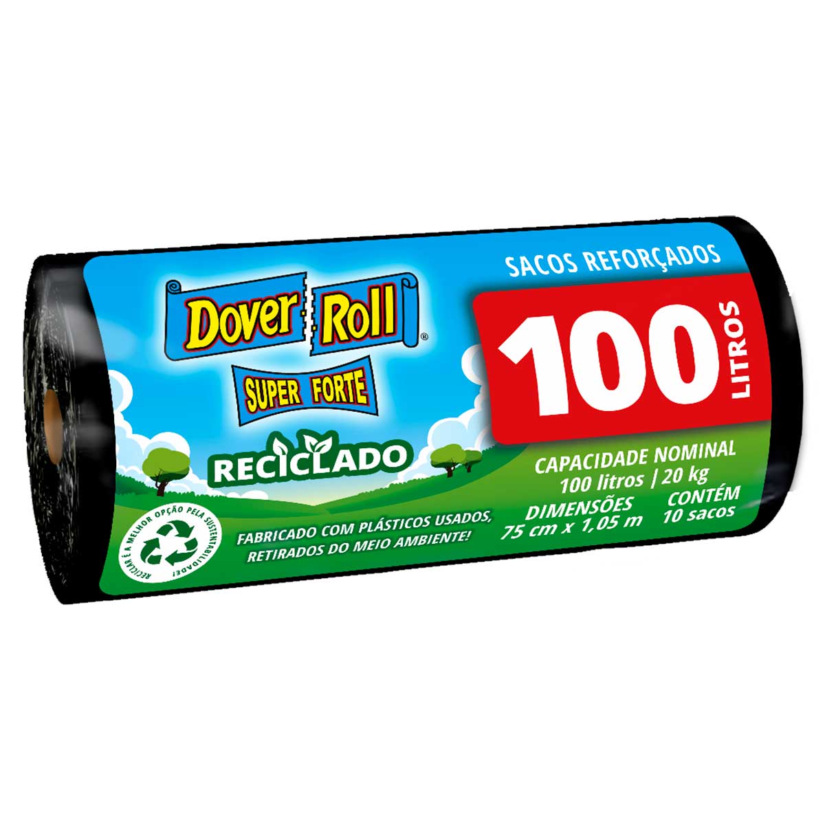 Encontraproduto.com.br - Saco Plástico Dover Roll para Lixo Reciclado Preto 100l 10Unidades