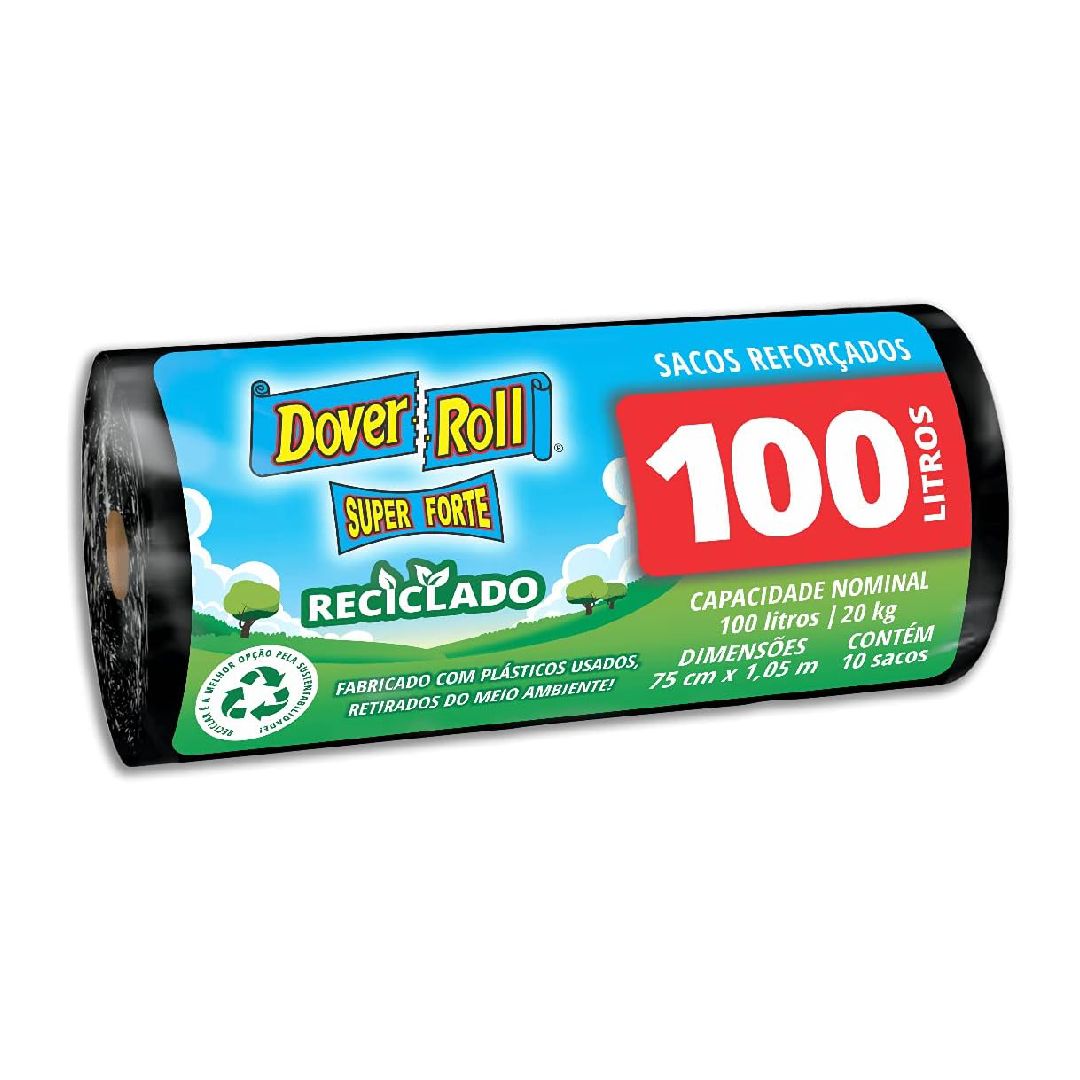 Encontraproduto.com.br - Saco Plástico Dover Roll para Lixo Reciclado Preto 100l 10Unidades
