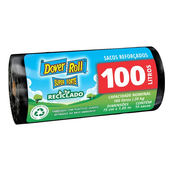 Encontraproduto.com.br - Saco Para Lixo Dover Roll Reciclável 100 Litros Super Forte Com 15 Unidades