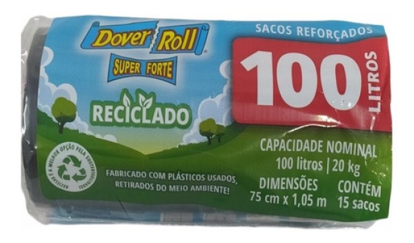 Encontraproduto.com.br - Saco Para Lixo Dover Roll Reciclável 100 Litros Super Forte Com 15 Unidades