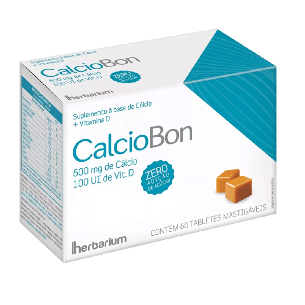 Encontraproduto.com.br - Calciobon 500mg com 60 tabletes mastigáveis - sabor leite
