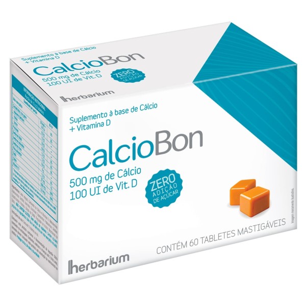 Encontraproduto.com.br - Calciobon 500mg com 60 tabletes mastigáveis - sabor leite