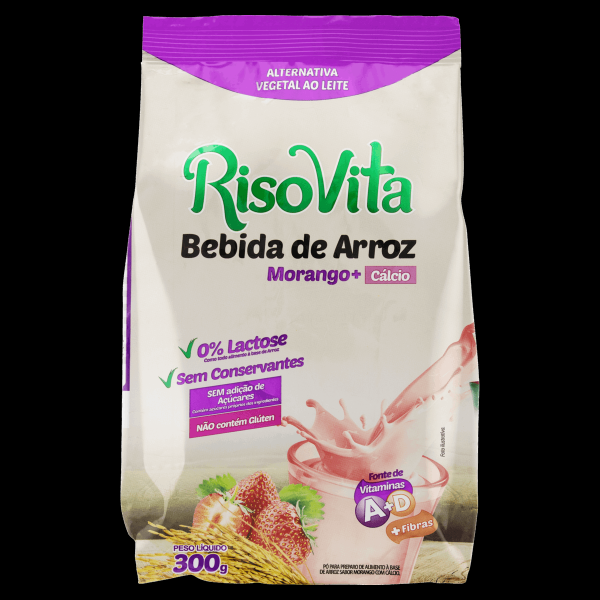 Alimento à Base de Arroz Pó Morango RisoVita Pacote 300g