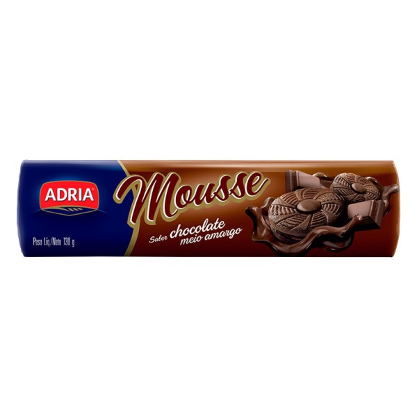 Biscoito Adria Mousse Chocolate Meio Amargo Pacote com 130g