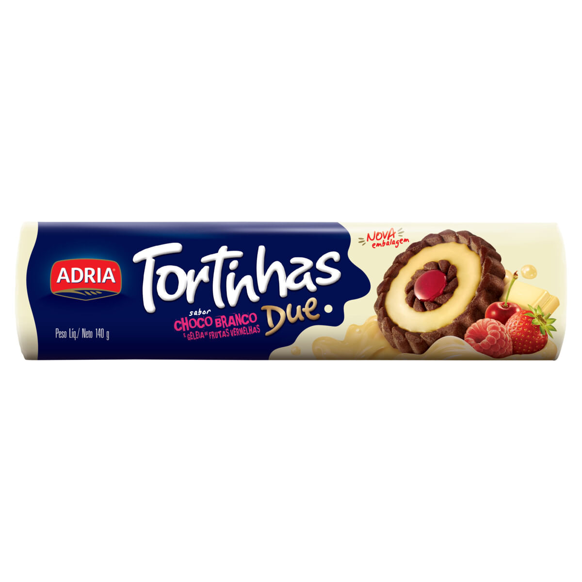 Biscoito Tortinhas Due Chocolate Branco e Geleia de Frutas Vermelhas  Adria 140g