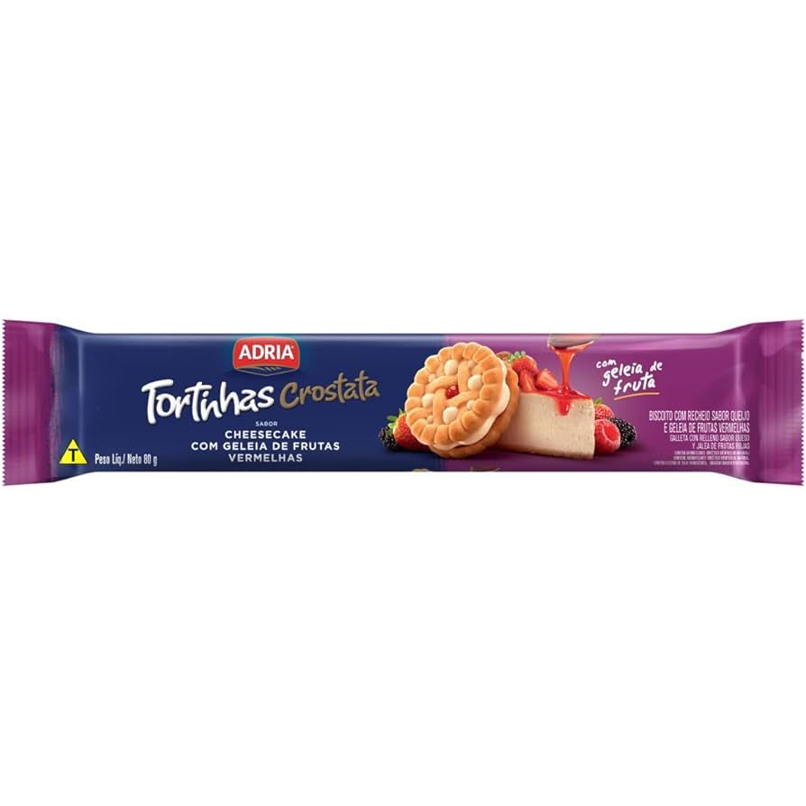 Encontraproduto.com.br - Biscoito Recheado de Cheesecake com Geléia de Frutas Vermelhas Adria Tortinhas Crostata 80g