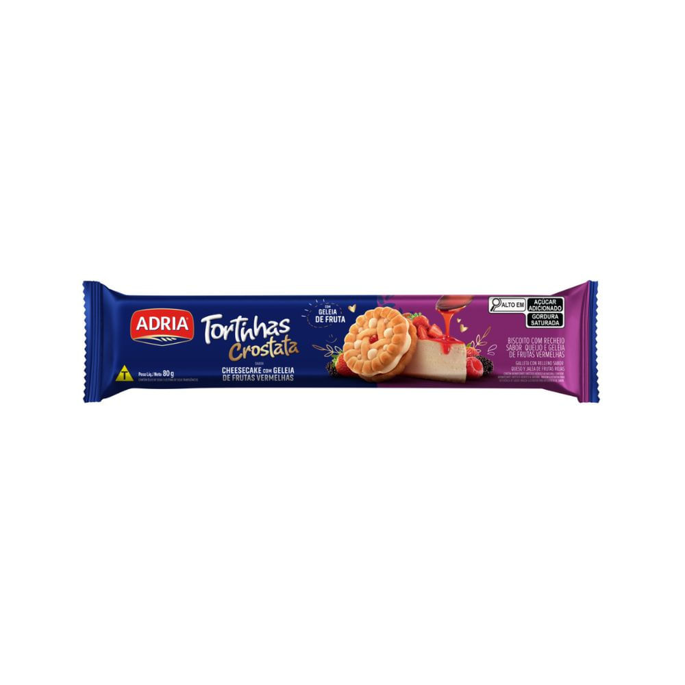 Encontraproduto.com.br - Biscoito Recheado de Cheesecake com Geléia de Frutas Vermelhas Adria Tortinhas Crostata 80g