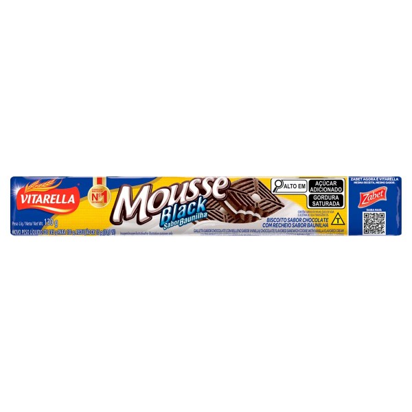 Biscoito Chocolate com Recheio Baunilha Vitarella Mousse Black 130g