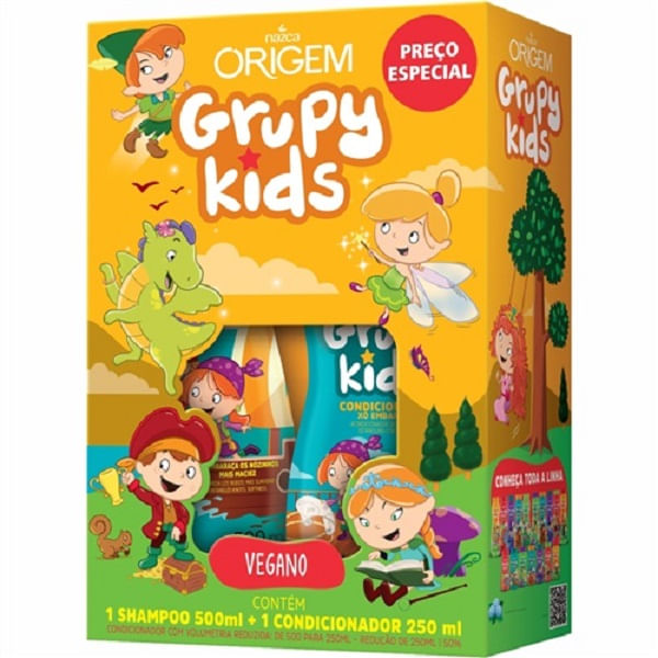 Encontraproduto.com.br - Shampoo 500ml + Condicionador 250ml Origem Grupy Kids Infantil Xô Embaraço