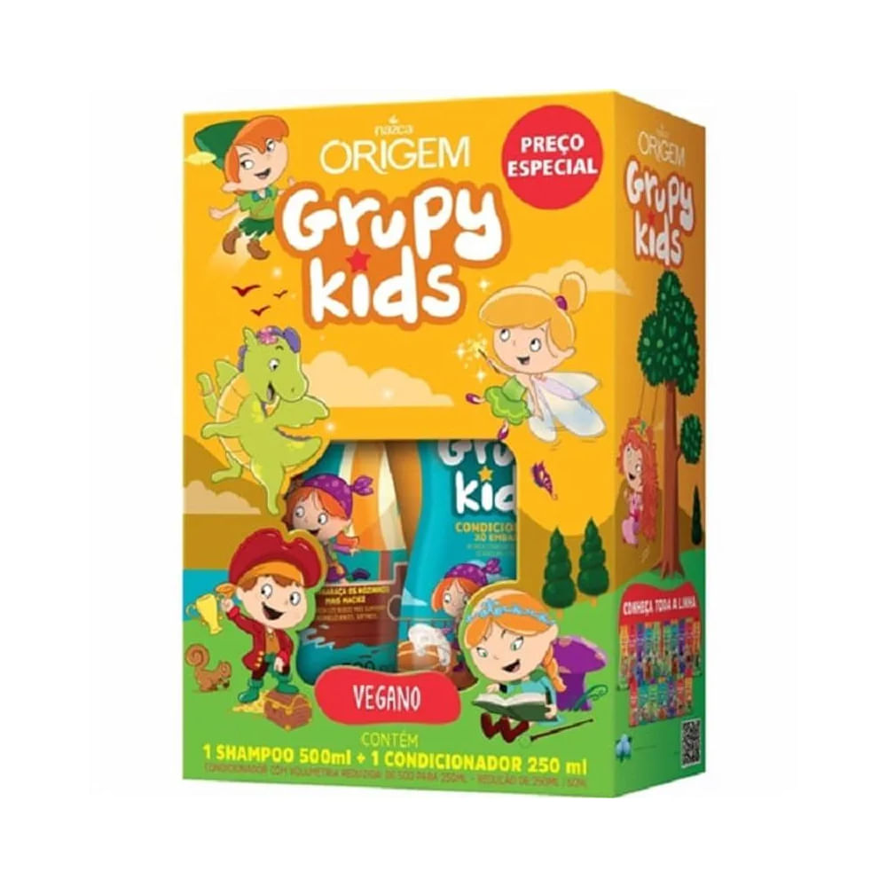Encontraproduto.com.br - Shampoo 500ml + Condicionador 250ml Origem Grupy Kids Infantil Xô Embaraço