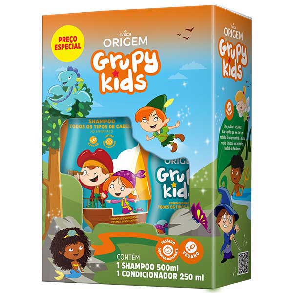 Encontraproduto.com.br - Shampoo 500ml + Condicionador 250ml Origem Grupy Kids Infantil Xô Embaraço