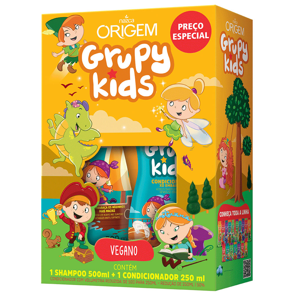 Encontraproduto.com.br - Shampoo 500ml + Condicionador 250ml Origem Grupy Kids Infantil Xô Embaraço