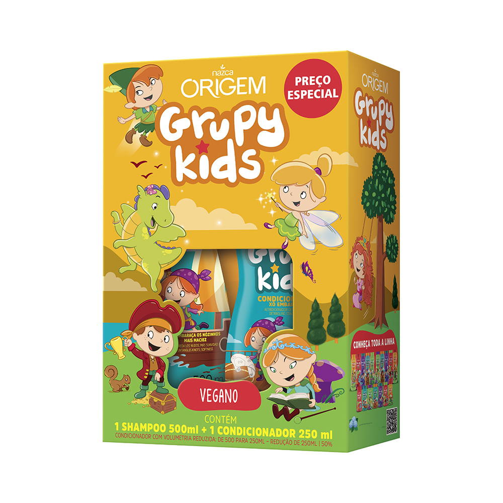 Encontraproduto.com.br - Shampoo 500ml + Condicionador 250ml Origem Grupy Kids Infantil Xô Embaraço