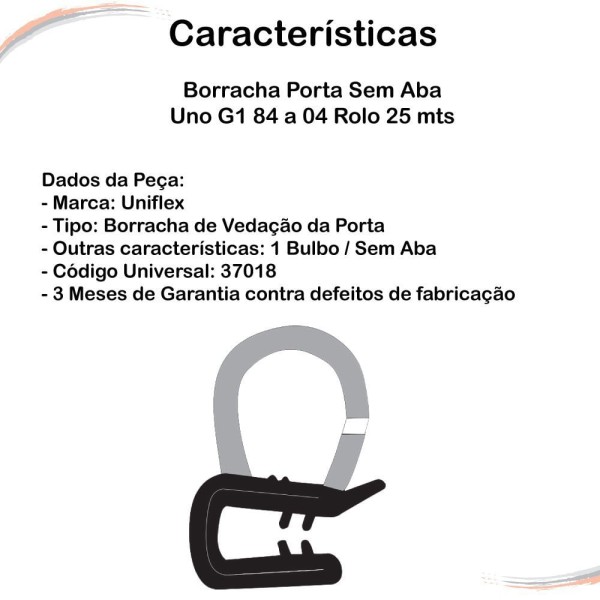 Encontraproduto.com.br - Borracha Porta Sem Aba Uno G1 84 a 04 Rolo 25 mts