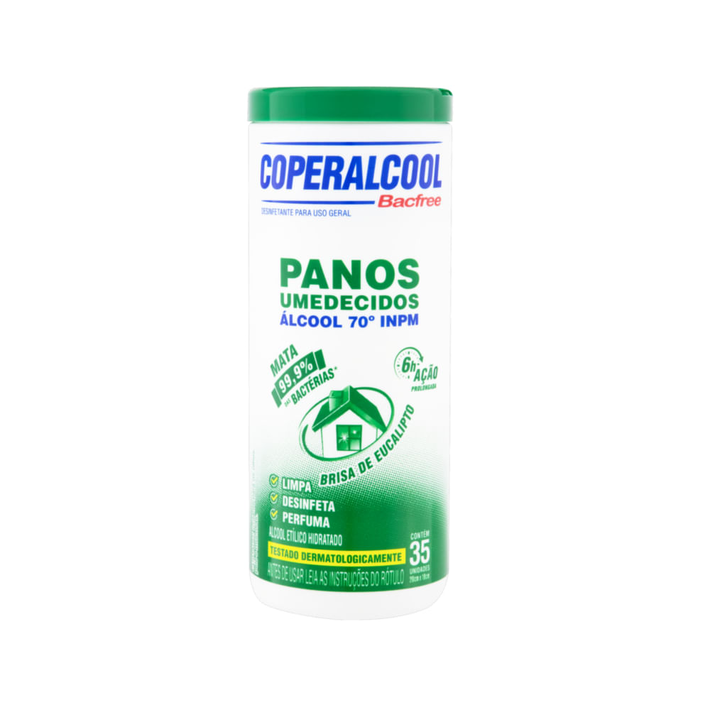 Encontraproduto.com.br - Panos Umedecidos Com Álcool 70°Inpm Bacfree Eucalipto Coperalcool Com 35 Unidades