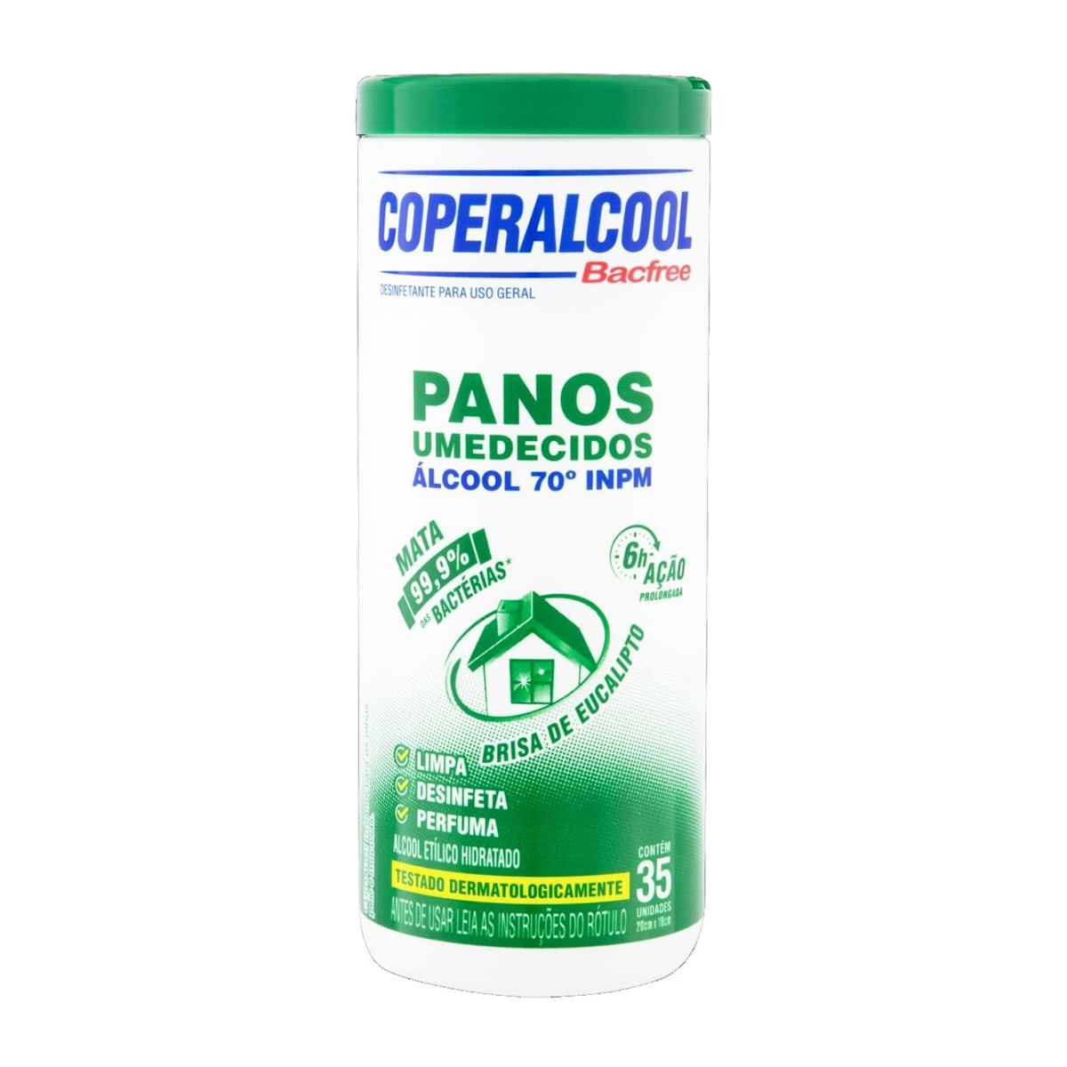 Encontraproduto.com.br - Panos Umedecidos Com Álcool 70°Inpm Bacfree Eucalipto Coperalcool Com 35 Unidades