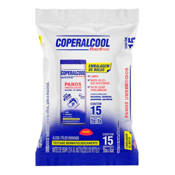 Encontraproduto.com.br - Pano Umedecido com Álcool 70° INPM Clássico Coperalcool Bacfree Pacote 15 Unidades