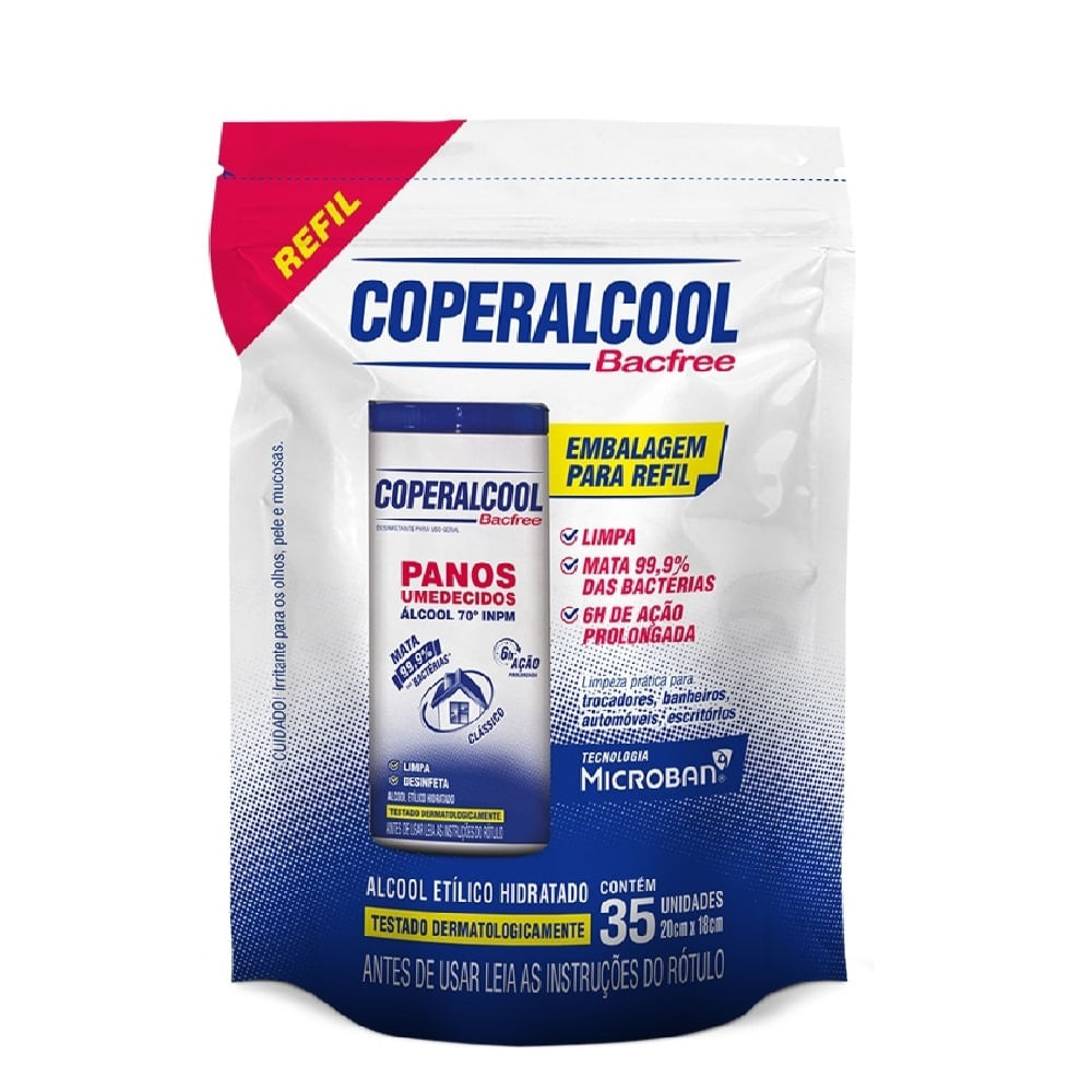 Encontraproduto.com.br - Panos Umedecidos Coperalcool Clássico 70% Refil com 35 Unidades