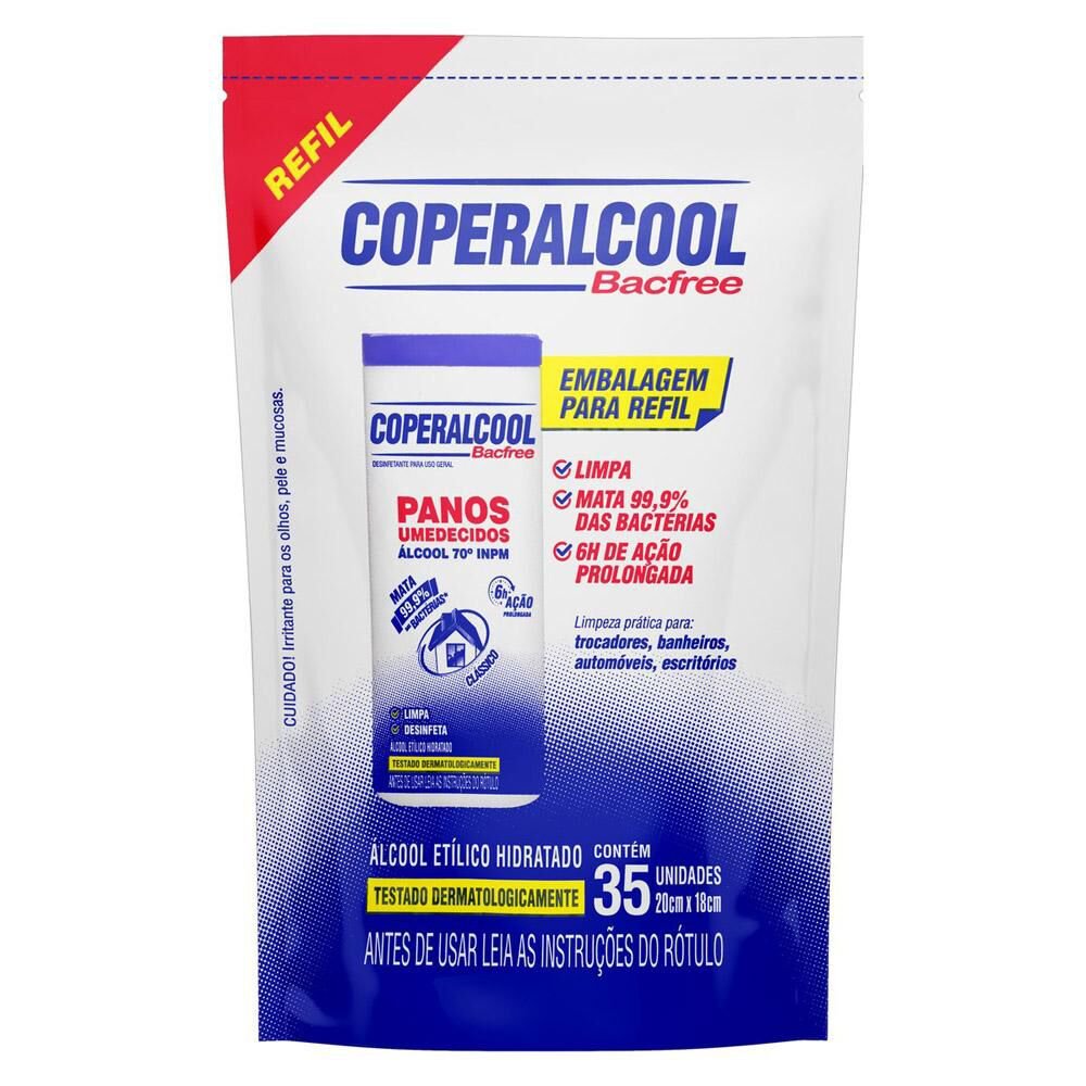 Encontraproduto.com.br - Panos Umedecidos Coperalcool Clássico 70% Refil com 35 Unidades