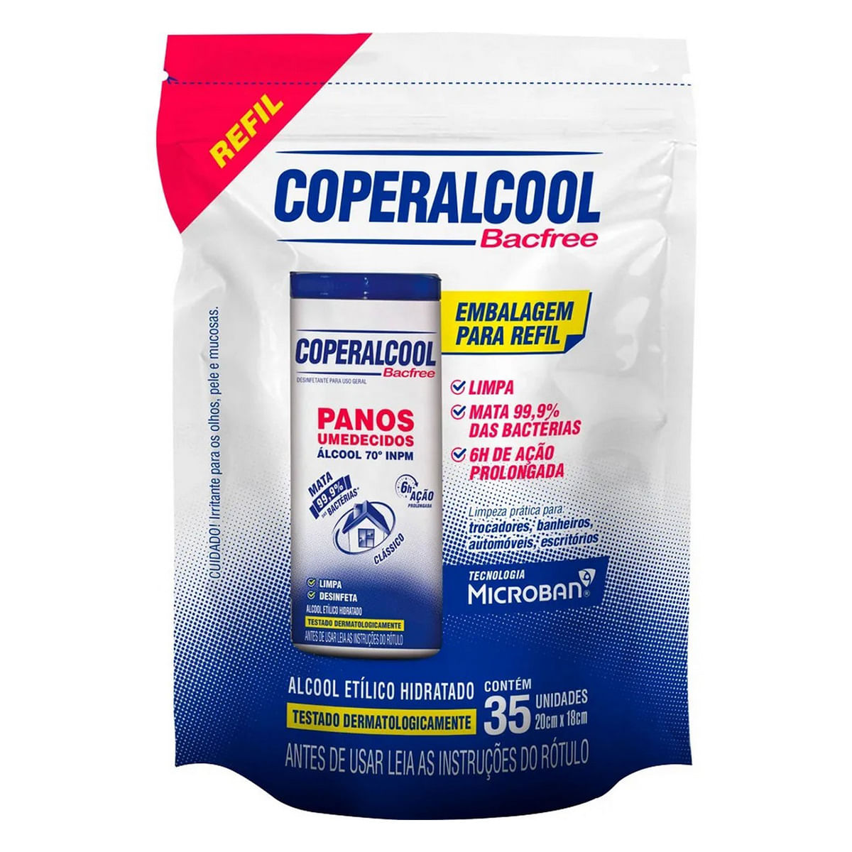 Encontraproduto.com.br - Panos Umedecidos Coperalcool Clássico 70% Refil com 35 Unidades