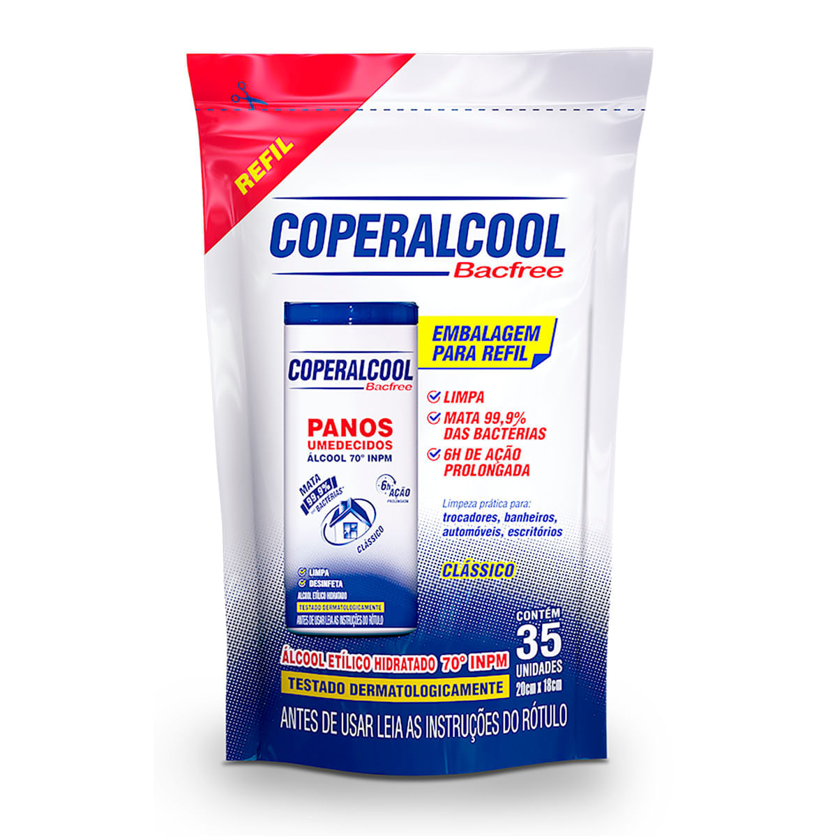 Encontraproduto.com.br - Panos Umedecidos Coperalcool Clássico 70% Refil com 35 Unidades