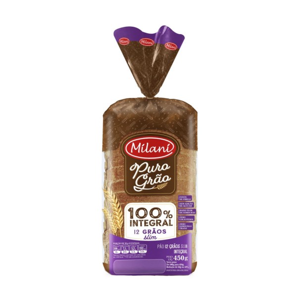 Pao Milani Puro Slim Integral 12Grãos 500g
