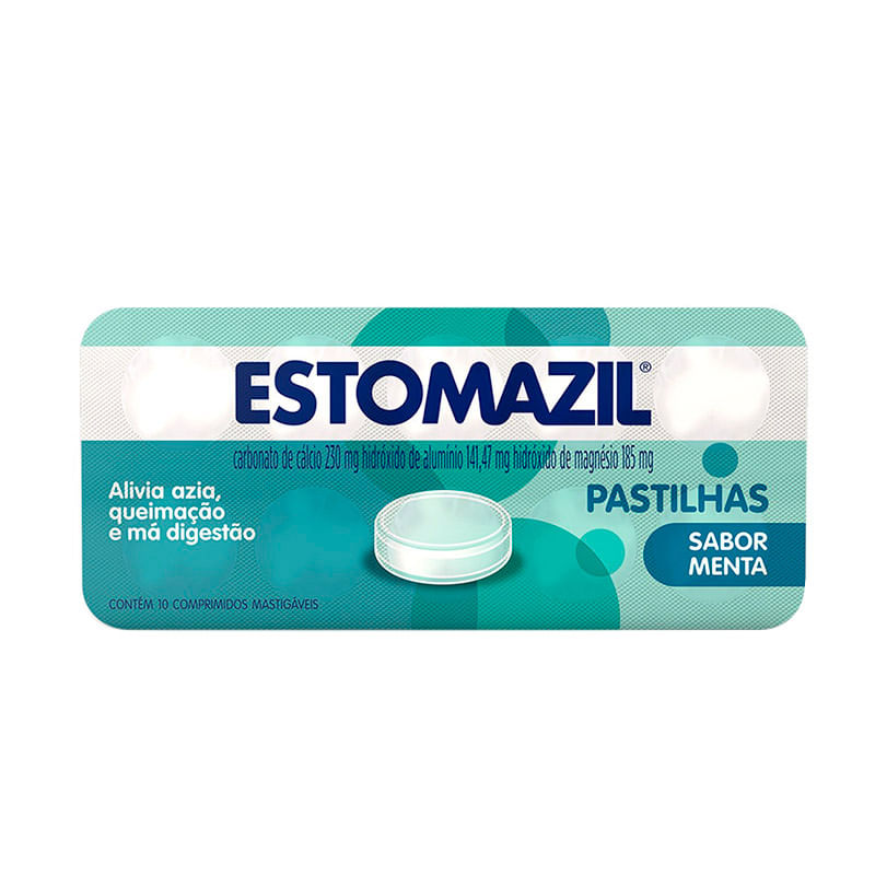 Encontraproduto.com.br - Pastilhas Mastigáveis Estomazil Sabor Menta Com 10 Unidades