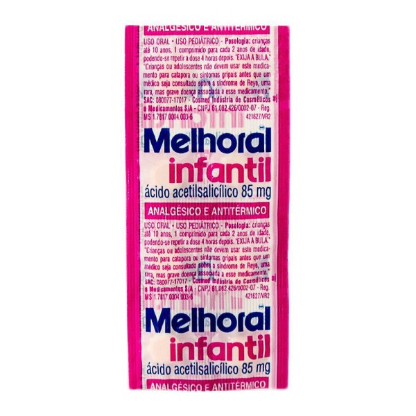 Encontraproduto.com.br - Melhoral Infantil 85Mg Caixa Com 25 Blísteres Com 8 Comprimidos Infantil