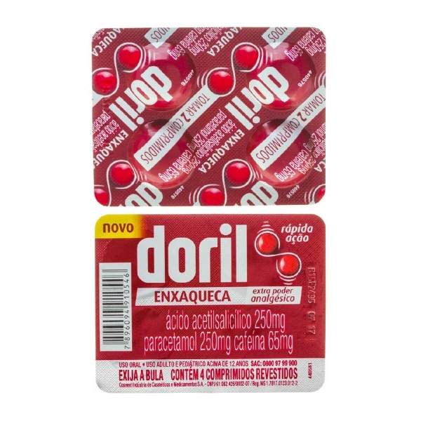 Doril Enxaqueca 250mg + 65mg + 250mg Comprimido Revestido - Caixa com 4 Comprimidos