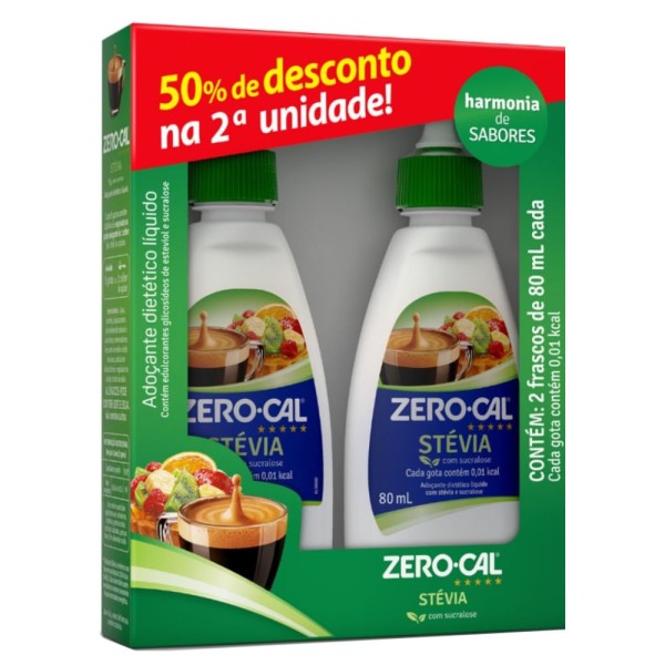 Encontraproduto.com.br - Kit Zero Cal Stevia 80Ml 50% Desconto na 2 unidade