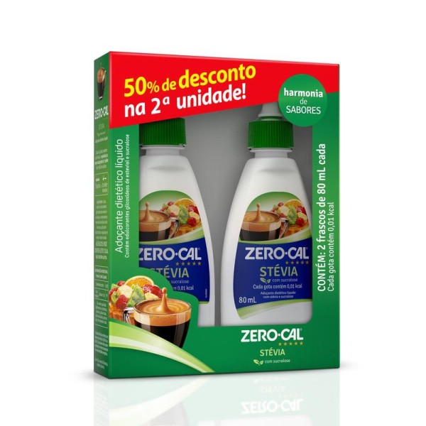 Encontraproduto.com.br - Kit Zero Cal Stevia 80Ml 50% Desconto na 2 unidade