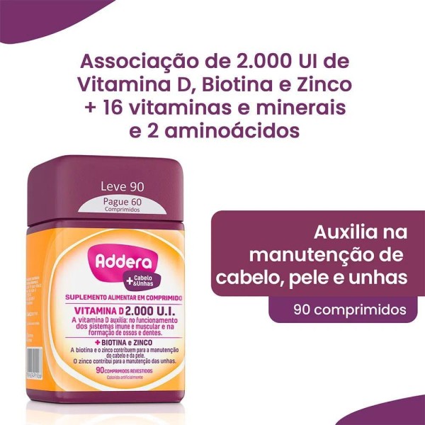 Encontraproduto.com.br - Addera + Cabelos e Unhas 90 Comprimidos