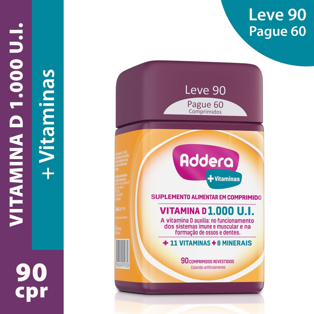 Encontraproduto.com.br - Vitamina D Addera +Vitaminas 1.000UI com 90 Comprimidos