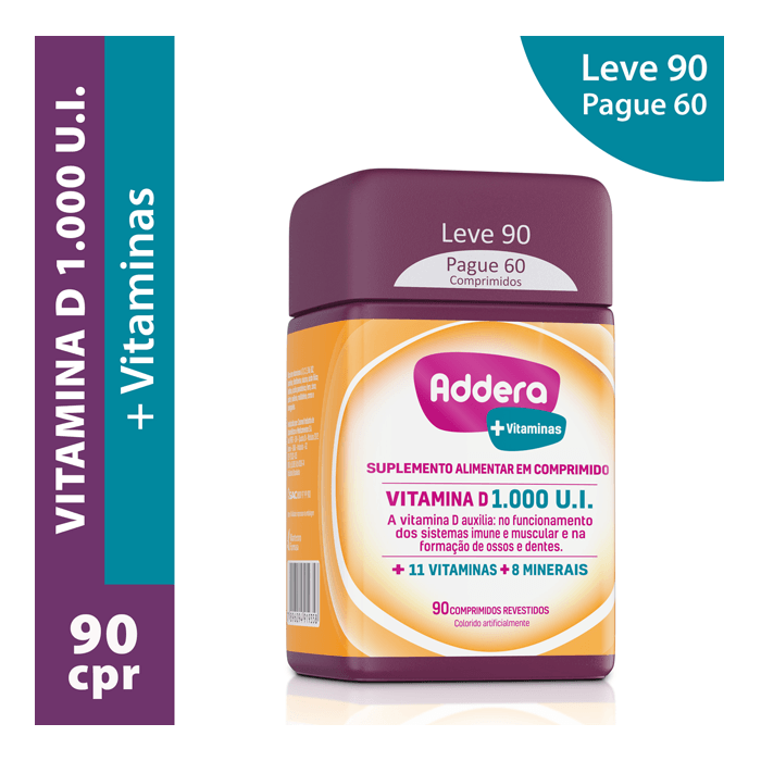 Encontraproduto.com.br - Vitamina D Addera +Vitaminas 1.000UI com 90 Comprimidos