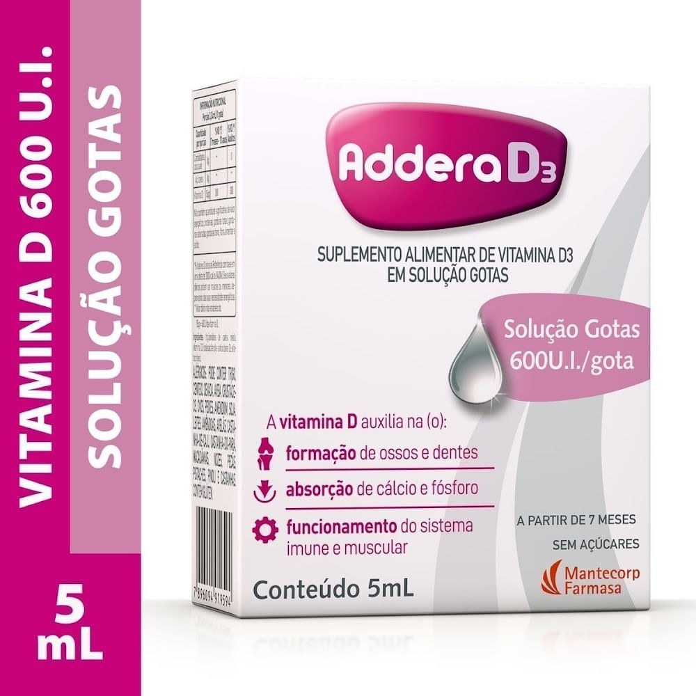 Encontraproduto.com.br - Vitamina D Addera D3 600UI Gotas 5ml
