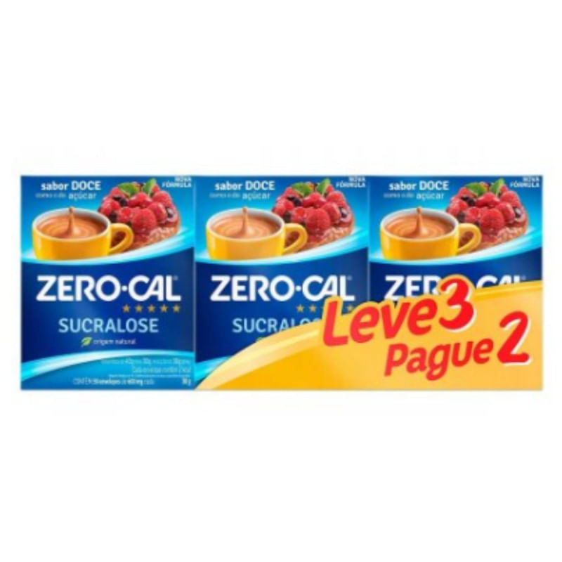 Encontraproduto.com.br - Adoçante em Pó Zero Cal Sucralose 3 Unidades com 50 Sachês de 600 mg Cada