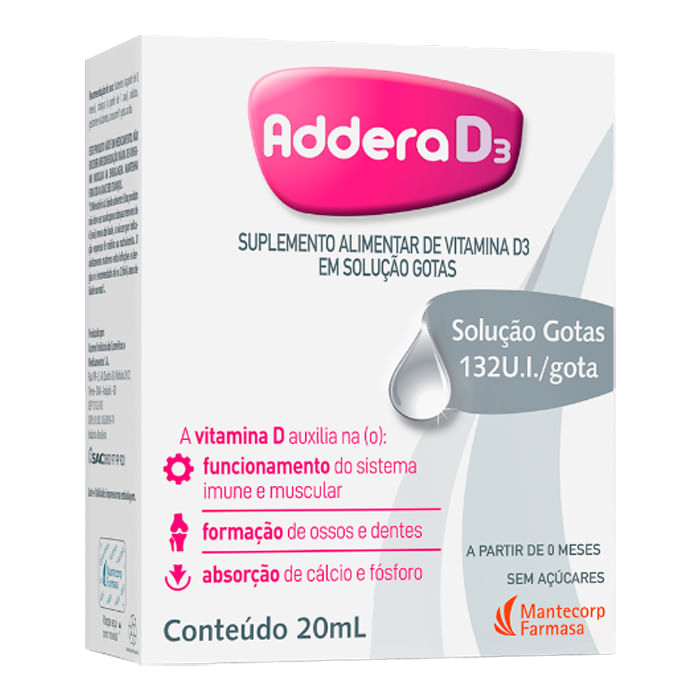 Encontraproduto.com.br - Addera D3 Solução Oral 132Ui/ml Gotas 20ml