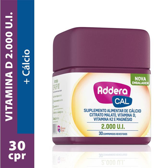 Encontraproduto.com.br - Vitamina D Addera + Cálcio 2.000UI 30 Comprimidos