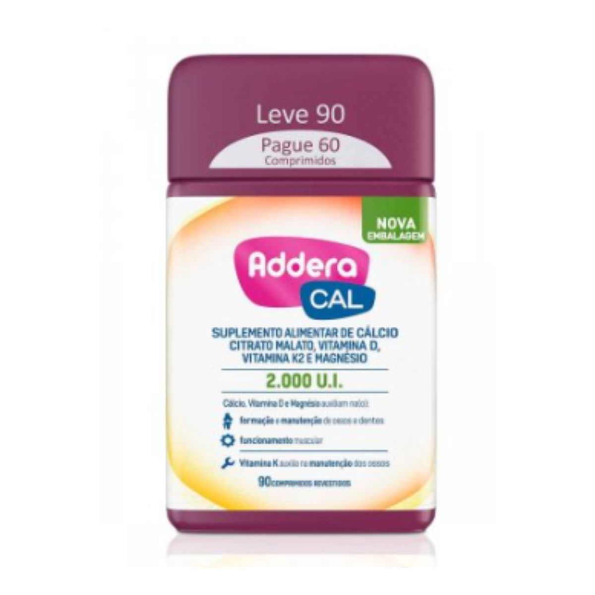 Encontraproduto.com.br - Vitamina D Addera + Cálcio 2.000UI 90 Comprimidos