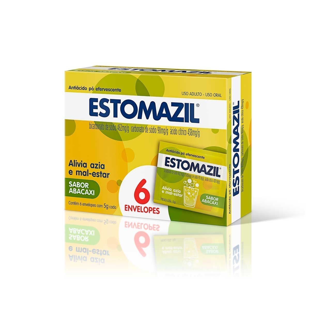 Encontraproduto.com.br - Estomazil Sabor Abacaxi Pó Efervecente com 6 envelopes de 5g