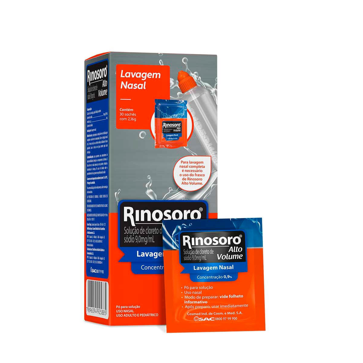 Rinosoro Alto Volume Cloreto De Sódio 9,0Mg/Ml Descongestionante Nasal 30 Sachês