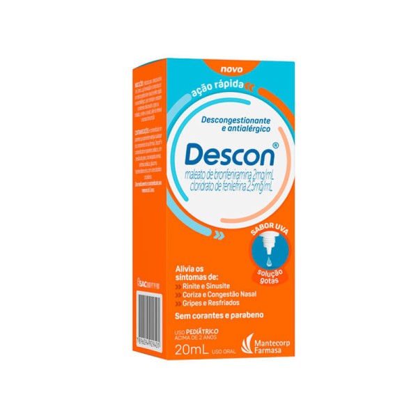 Encontraproduto.com.br - Descon Maleato De Bronfeniramina 2mg/ml + Cloridrato De Fenilefrina  2,5mg/ml Pediatrico Com 20ml So