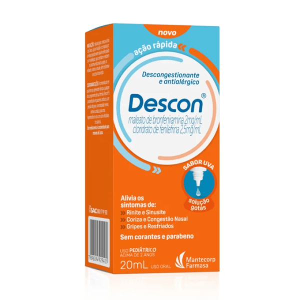 Encontraproduto.com.br - Descon Maleato De Bronfeniramina 2mg/ml + Cloridrato De Fenilefrina  2,5mg/ml Pediatrico Com 20ml So
